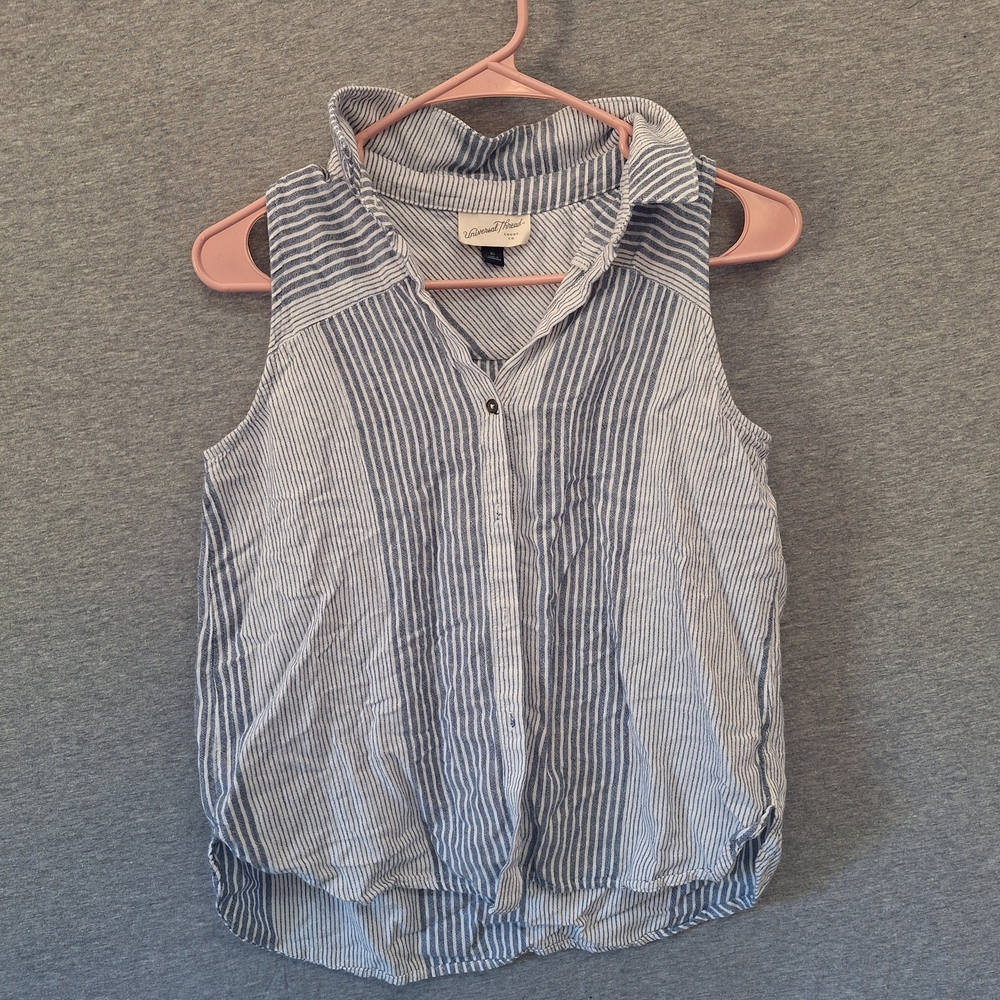 Universal Thread Size XS Striped Sleeveless Collared Tank Top Shirt Linen Blend